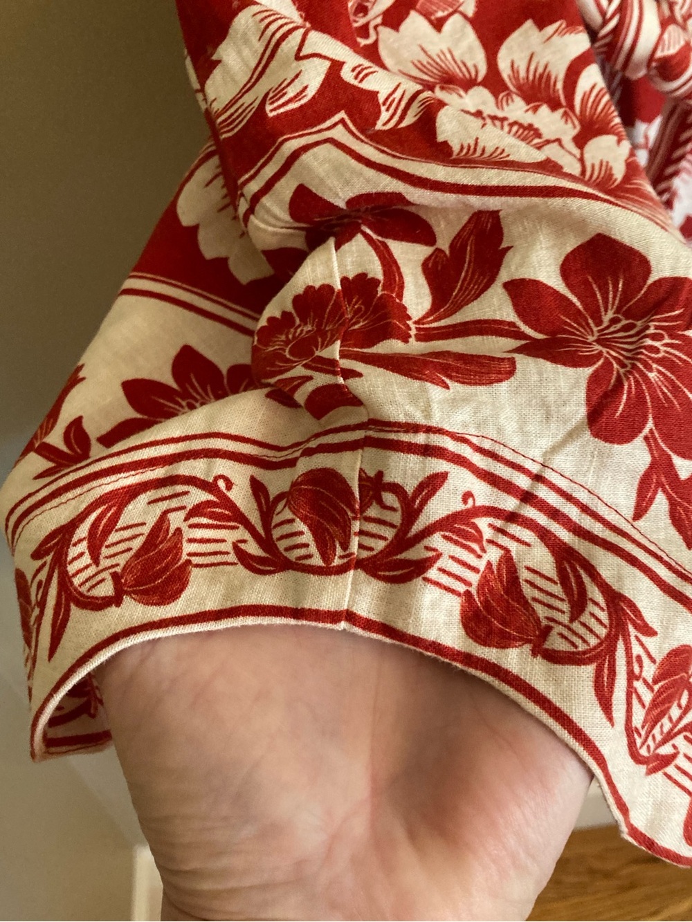 NEW FARM Rio Red Guanacaste Belted Euroflax™ Romper Tropical Floral Linen Size L - Picture 10 of 15